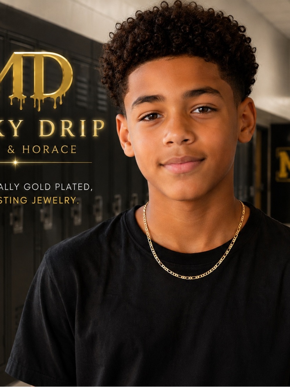 Gold Plated Kids Chain Necklace - Black & Gold
